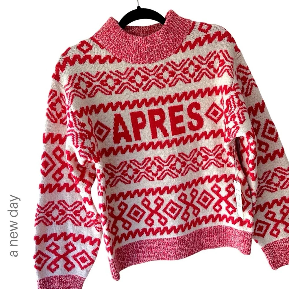 Apres ski a new day Red and White Patterned Sweater